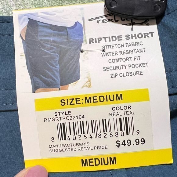 NWT Reel Life Mens Riptide Shorts Stretch Water-Resistant Pockets Teal Medium - Picture 3 of 5